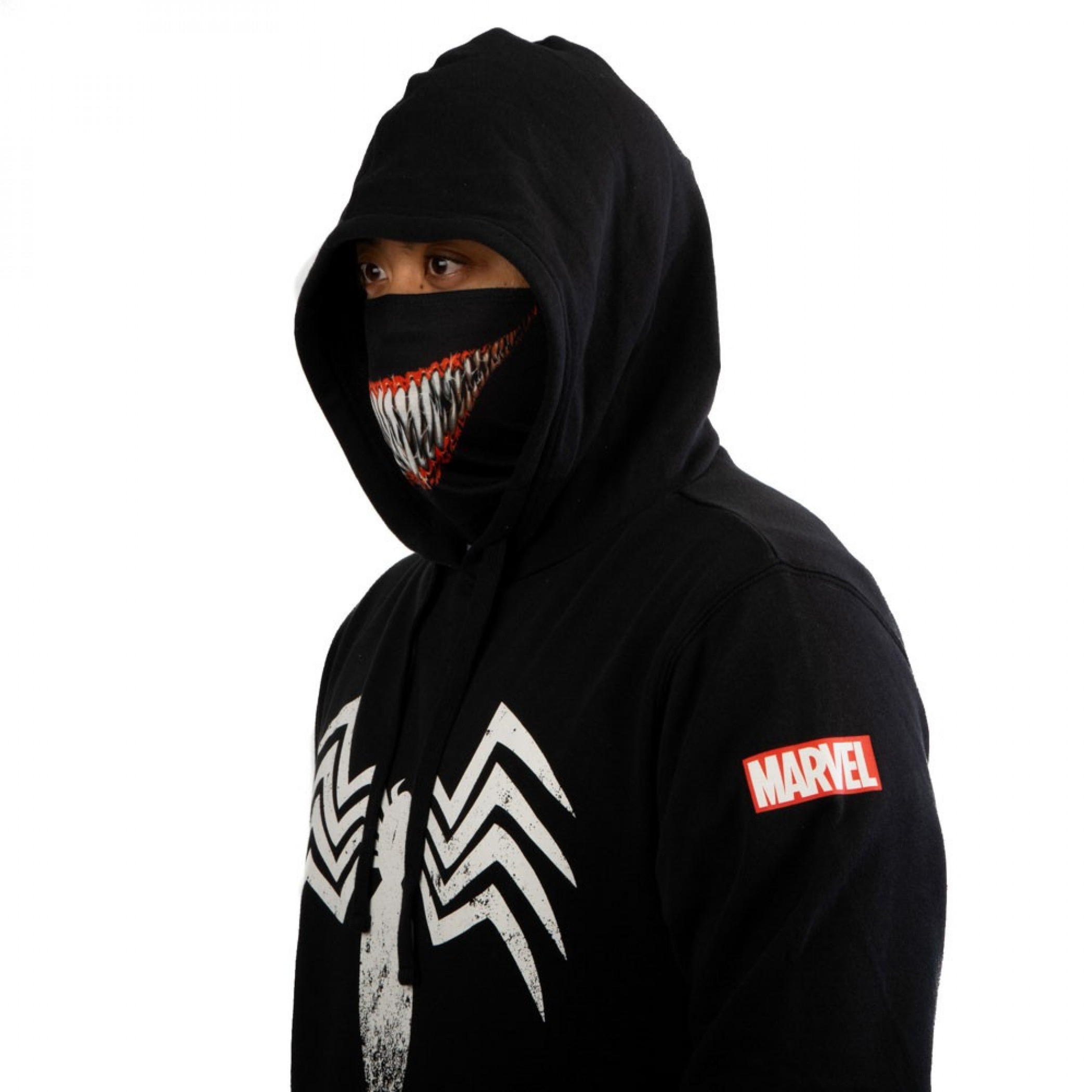 Marvel Venom Symbol Hoodie with Built-in Smile Face Mask Gaiter